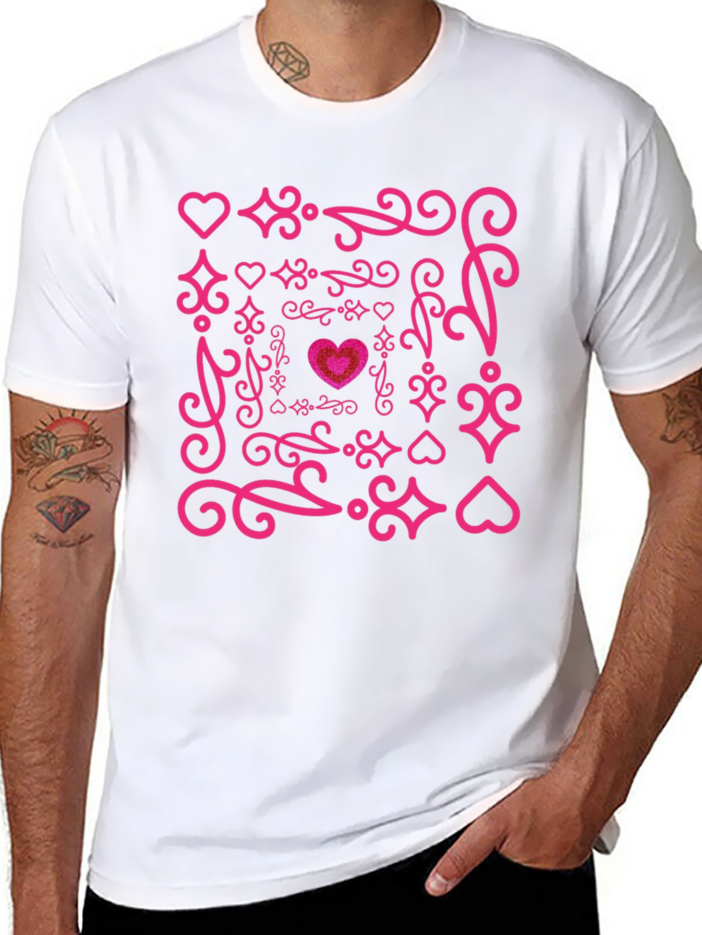 Heart Swirl Graphic Tee - Black Cotton Blend