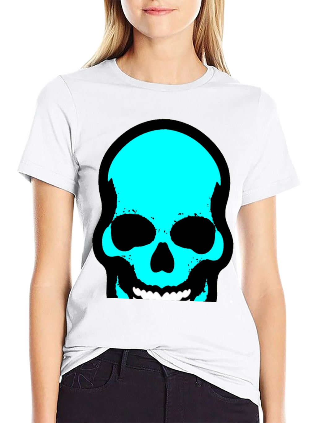 Skull Graphic Tee - Trendy Cyan Skull Design