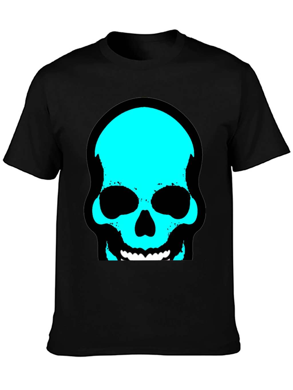 Skull Graphic Tee - Trendy Cyan Skull Design
