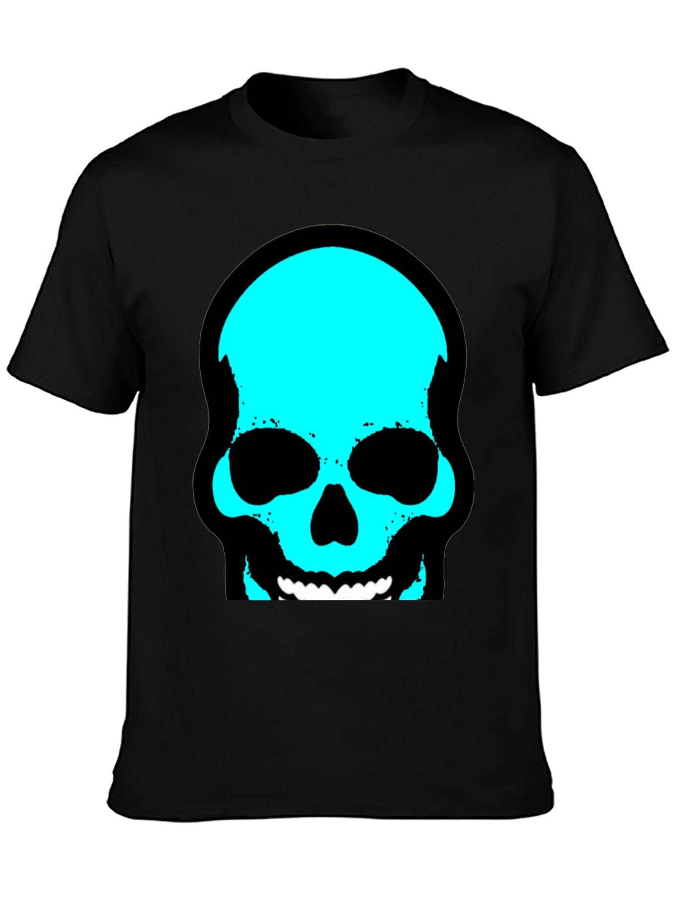 Skull Graphic Tee - Trendy Cyan Skull Design