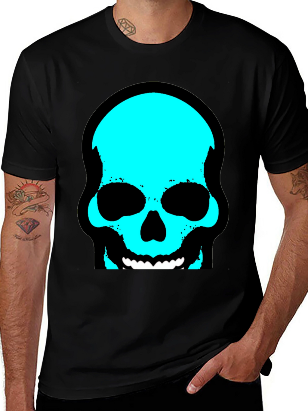 Skull Graphic Tee - Trendy Cyan Skull Design