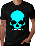 Skull Graphic Tee - Trendy Cyan Skull Design