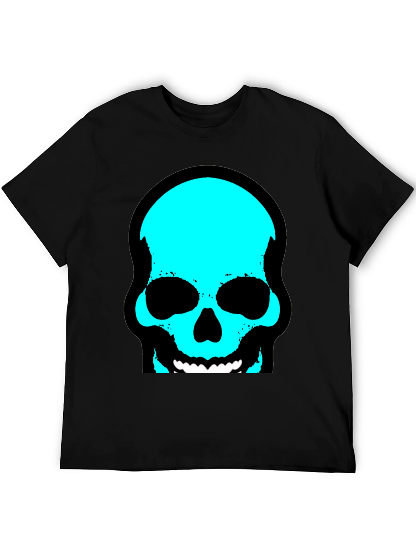 Skull Graphic Tee - Trendy Cyan Skull Design