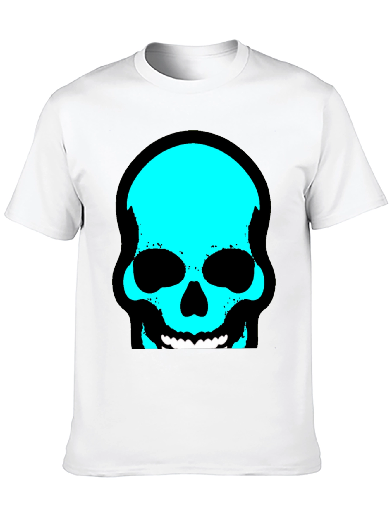 Skull Graphic Tee - Trendy Cyan Skull Design