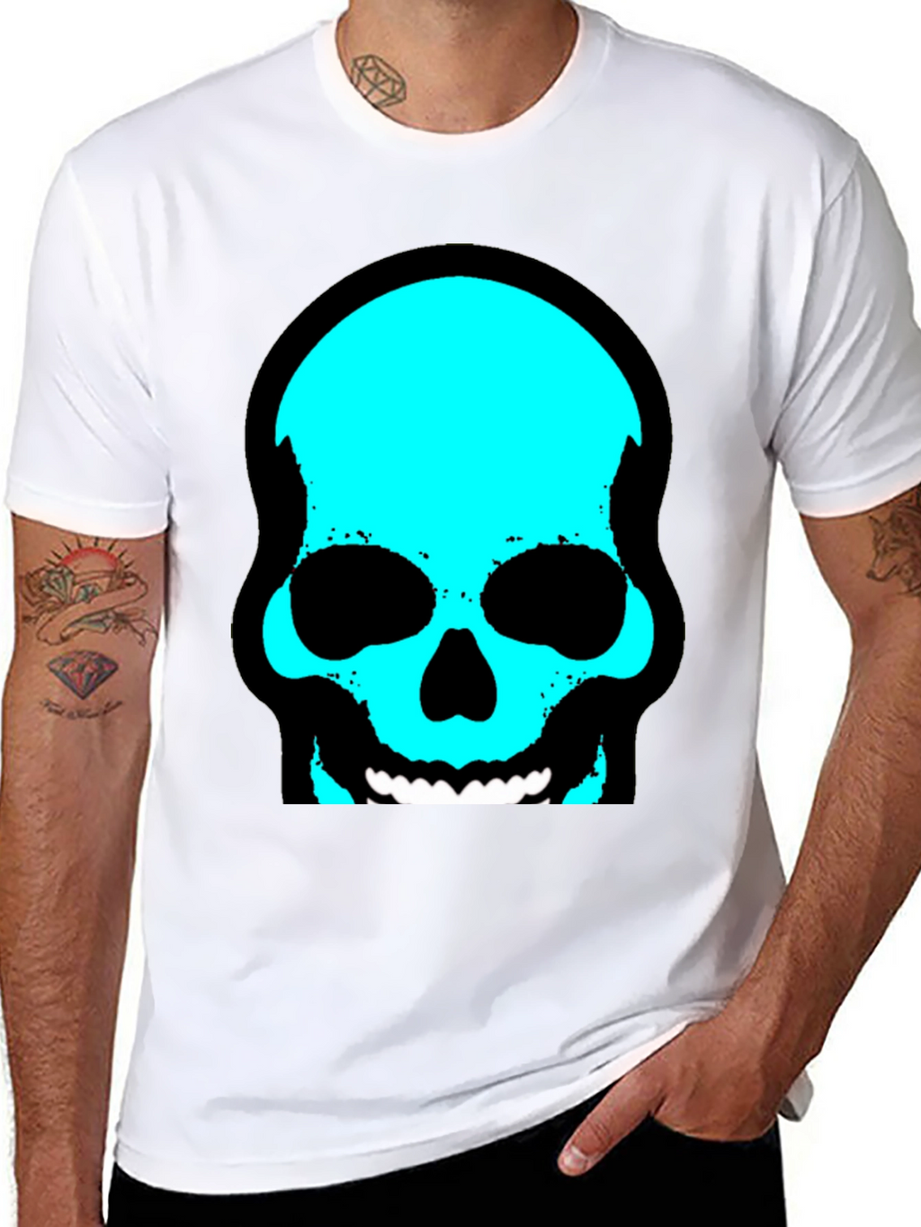 Skull Graphic Tee - Trendy Cyan Skull Design
