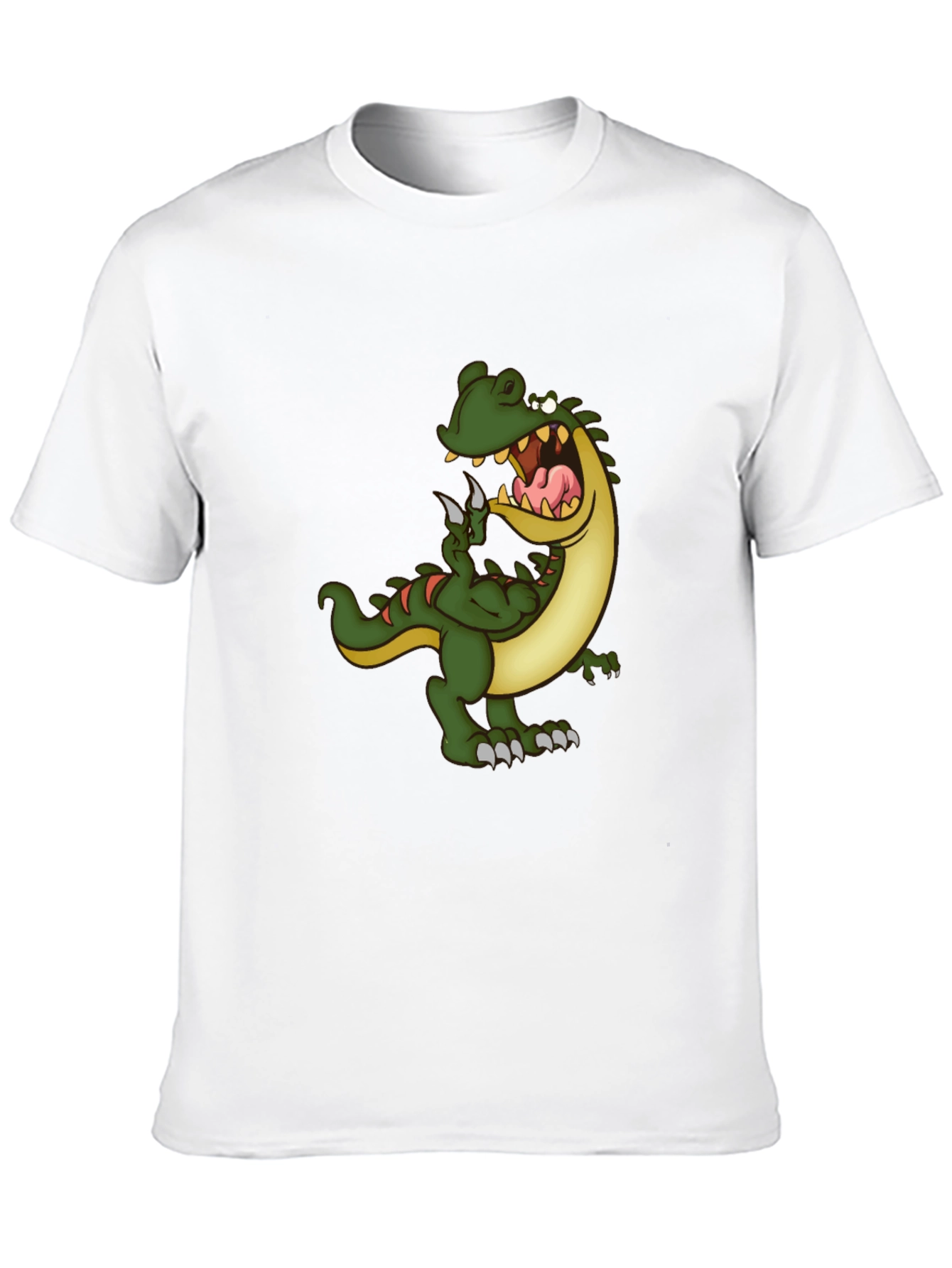Mens Black T-Shirt with Cartoon Dinosaur Graphic
