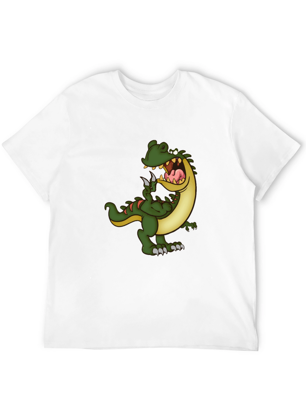 Mens Black T-Shirt with Cartoon Dinosaur Graphic
