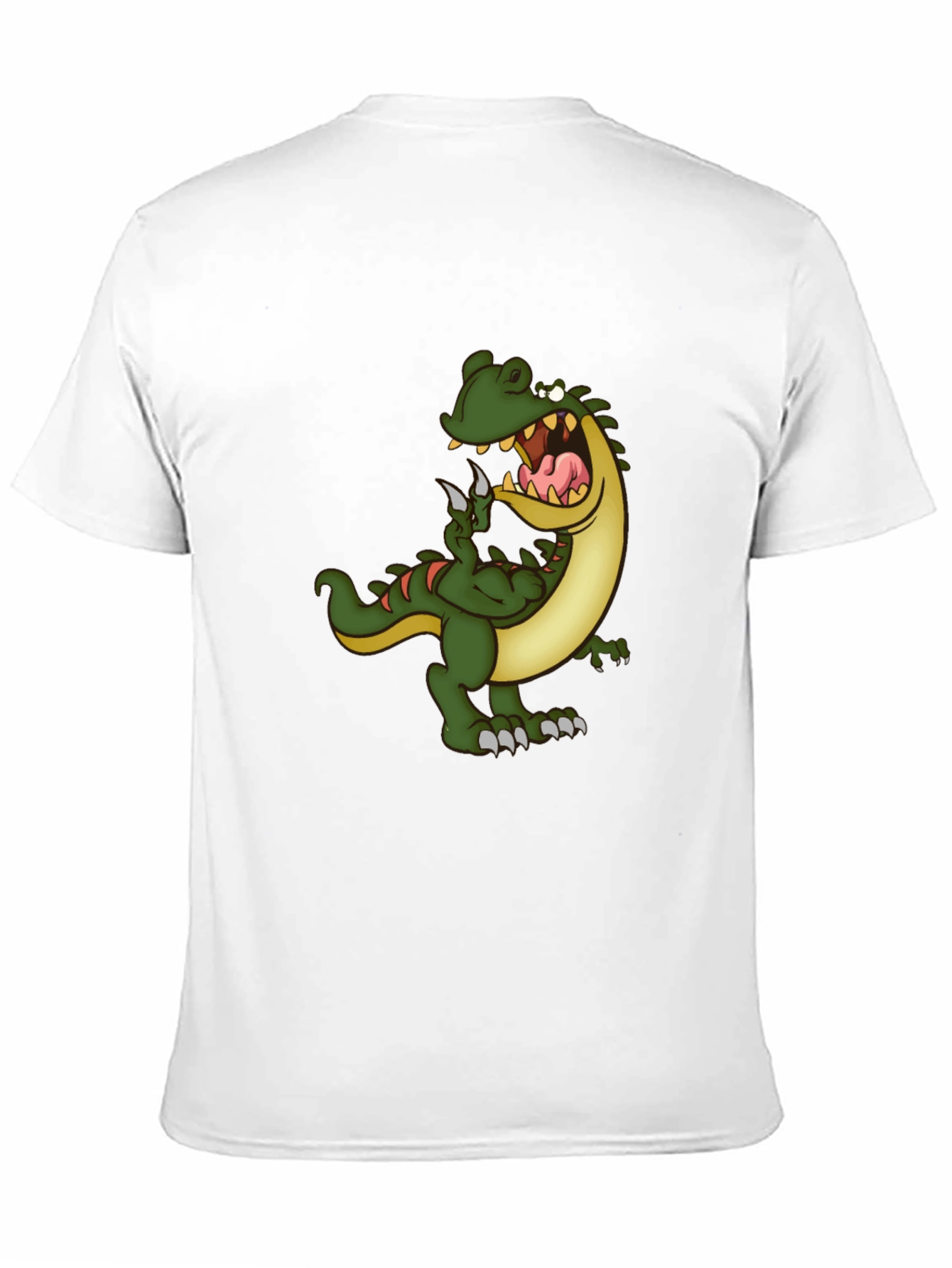 Mens Black T-Shirt with Cartoon Dinosaur Graphic