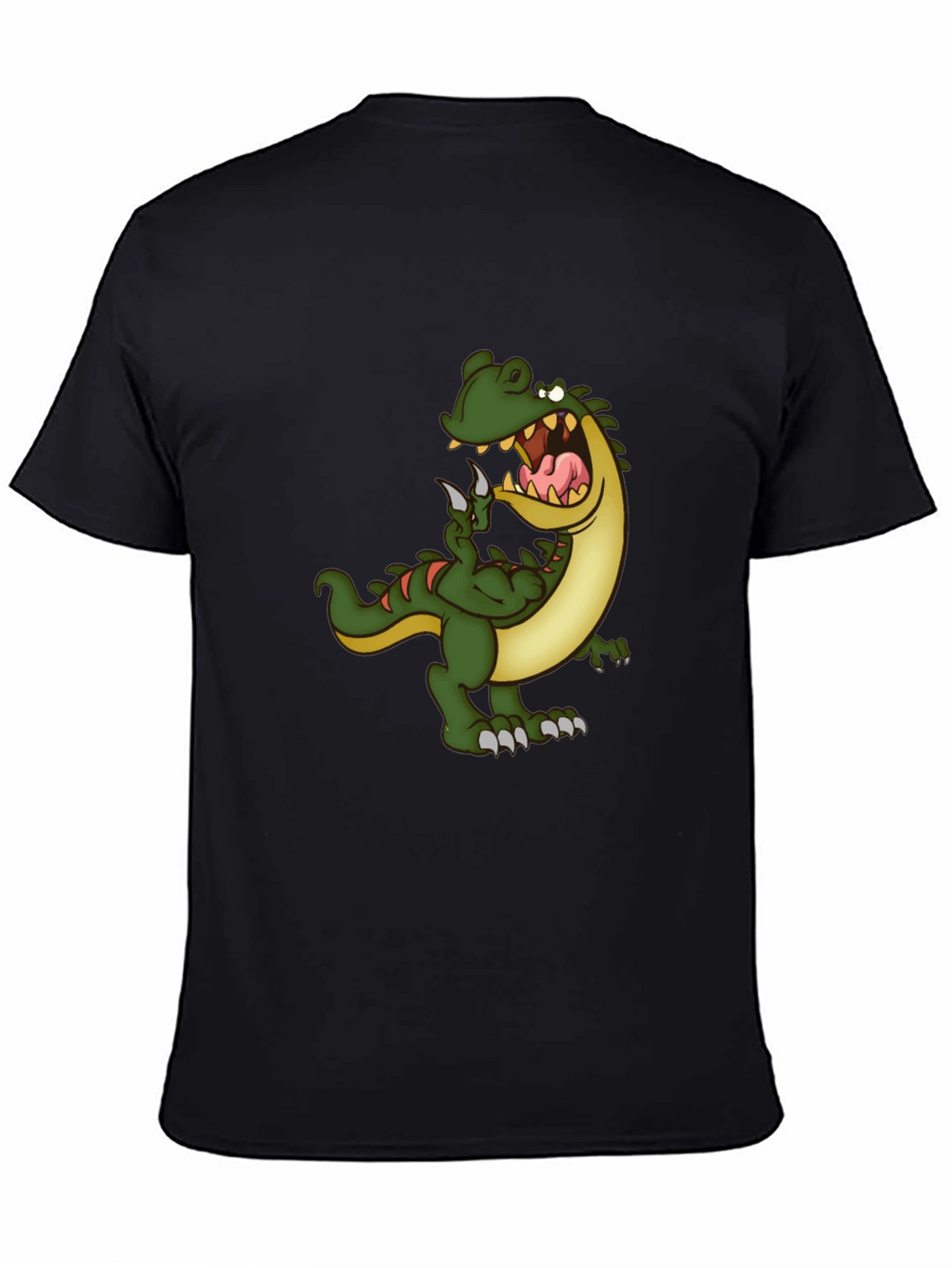 Mens Black T-Shirt with Cartoon Dinosaur Graphic