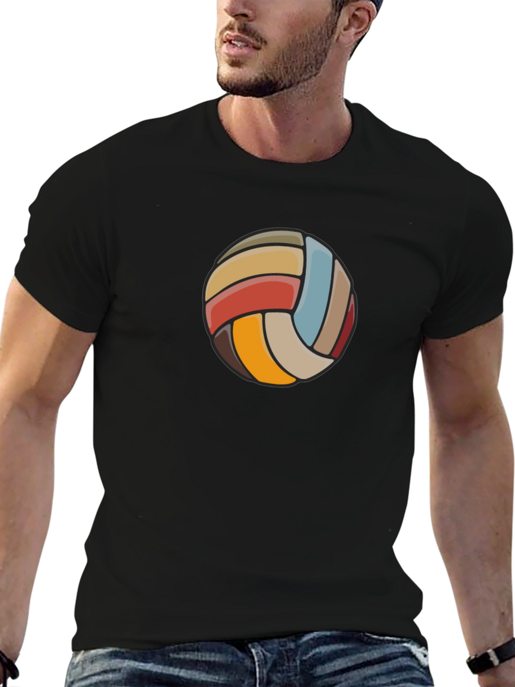 Retro Volleyball Graphic Tee - Black