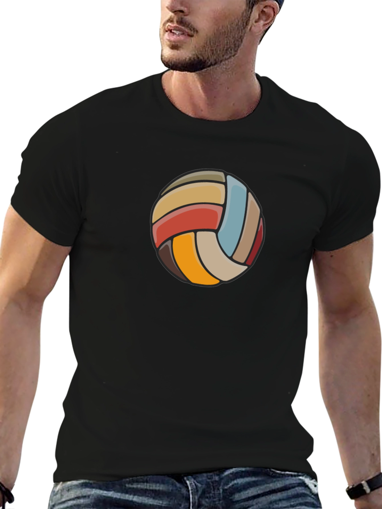 Retro Volleyball Graphic Tee - Black
