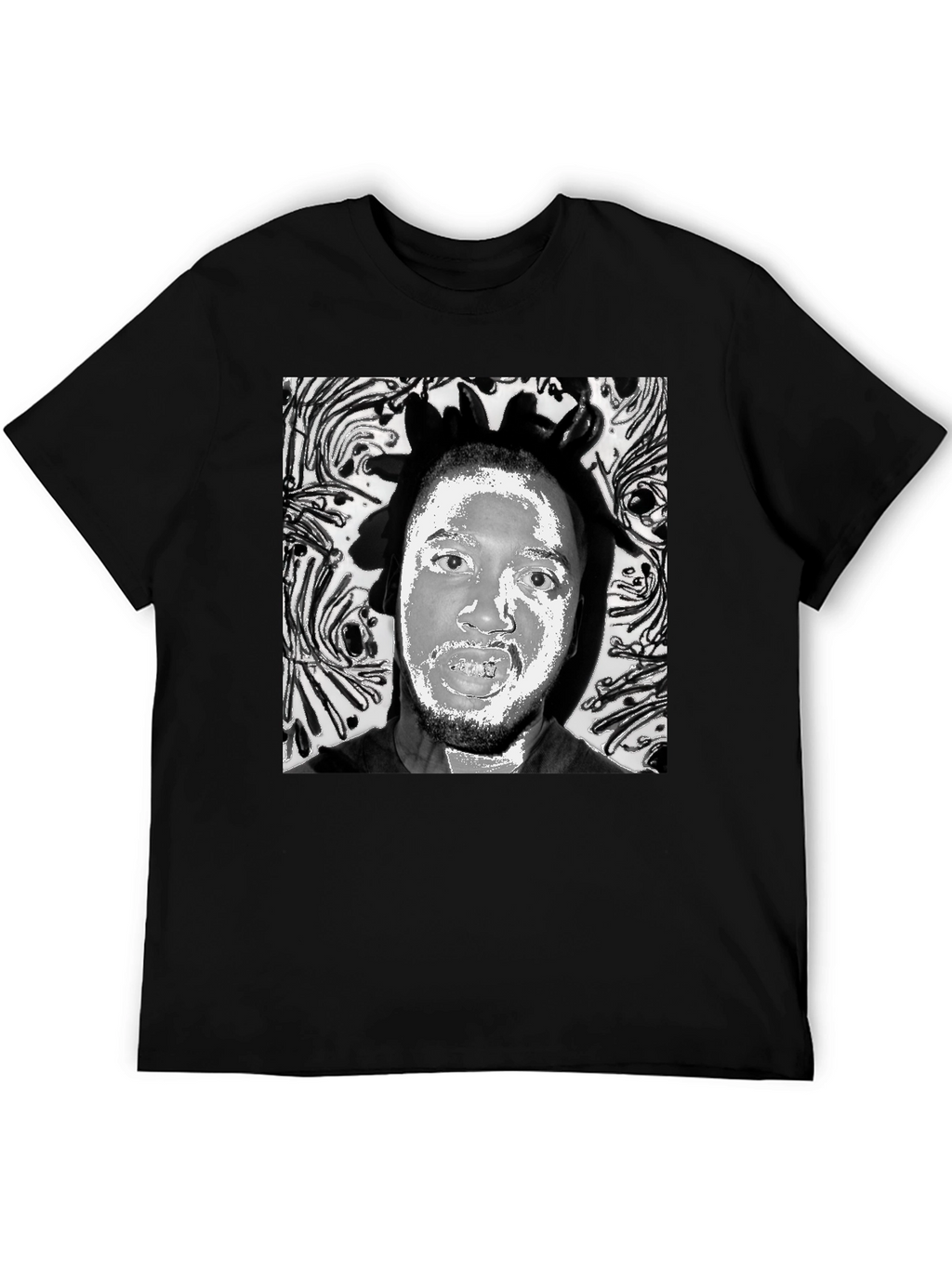 Black T-Shirt with Artistic Face Graphic