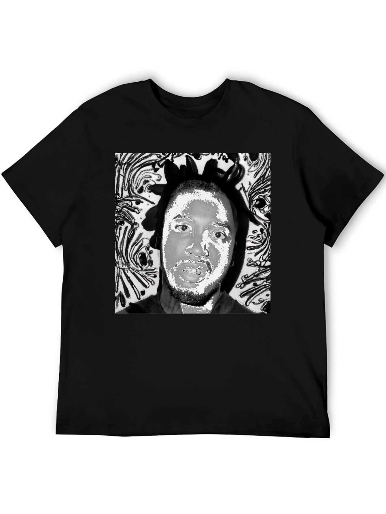 Black T-Shirt with Artistic Face Graphic