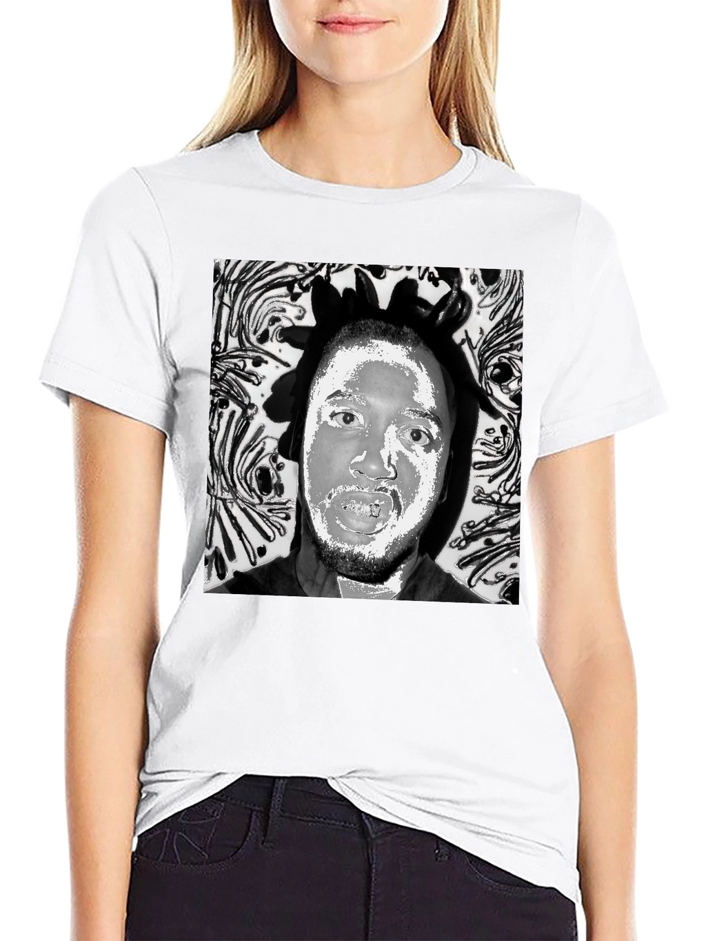 Black T-Shirt with Artistic Face Graphic