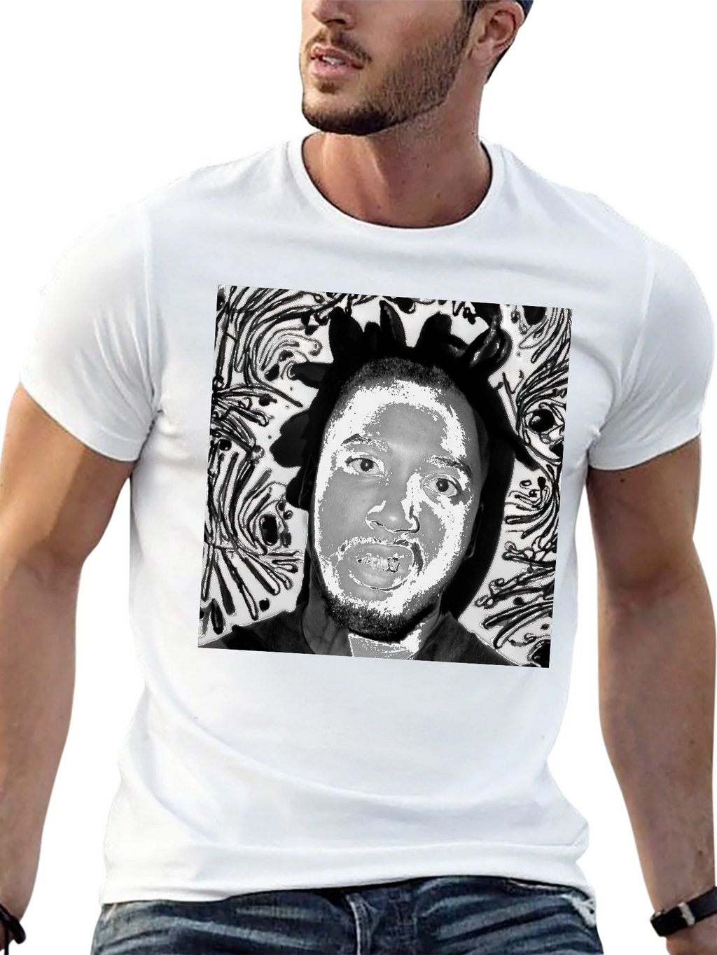 Black T-Shirt with Artistic Face Graphic