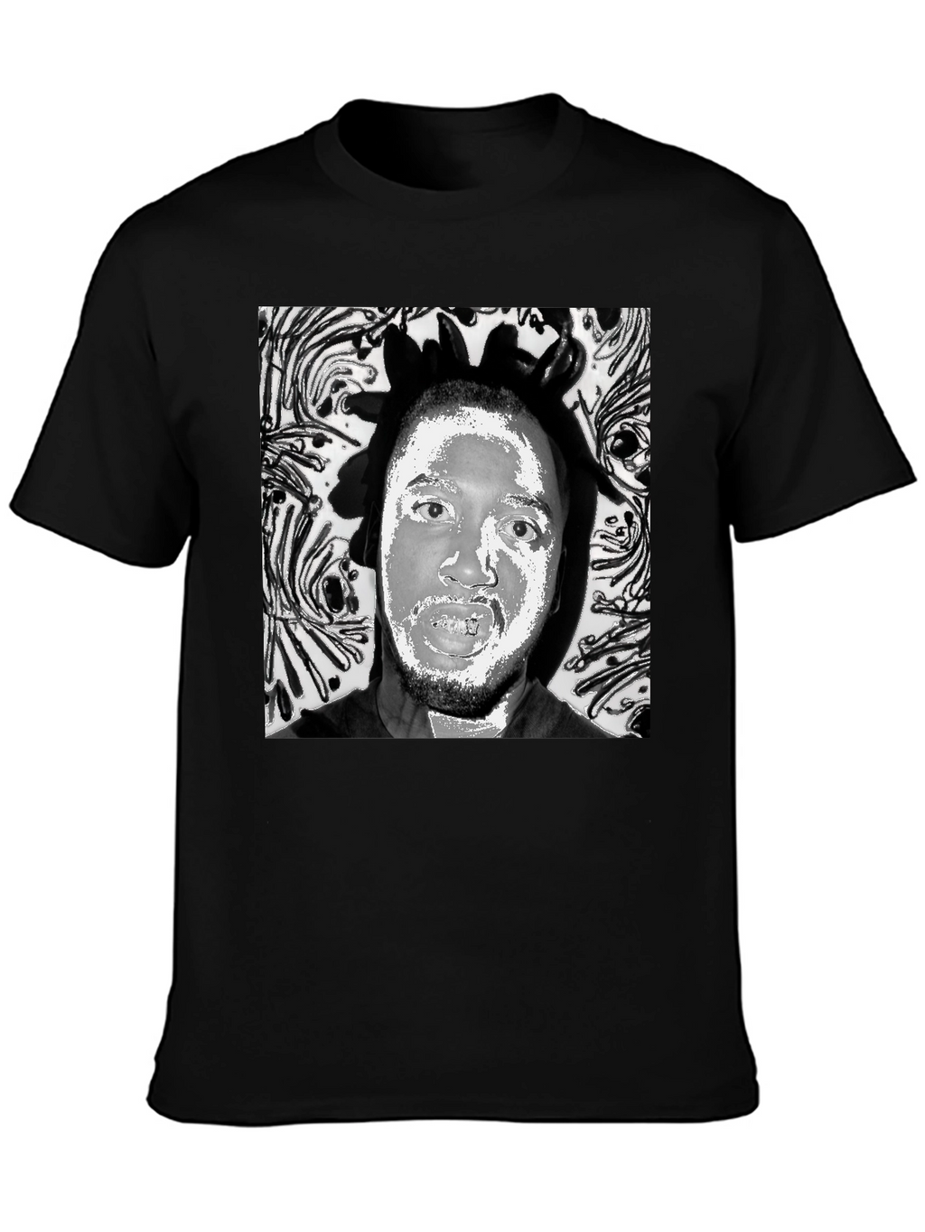 Black T-Shirt with Artistic Face Graphic