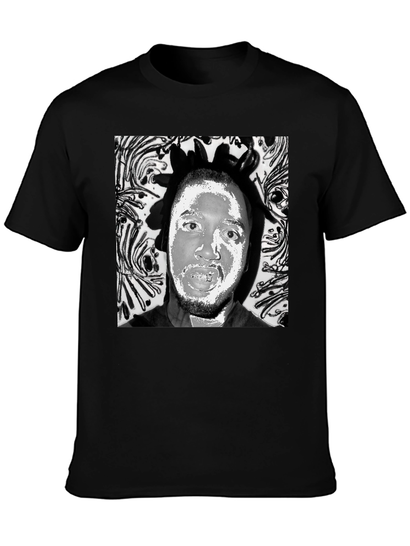 Black T-Shirt with Artistic Face Graphic