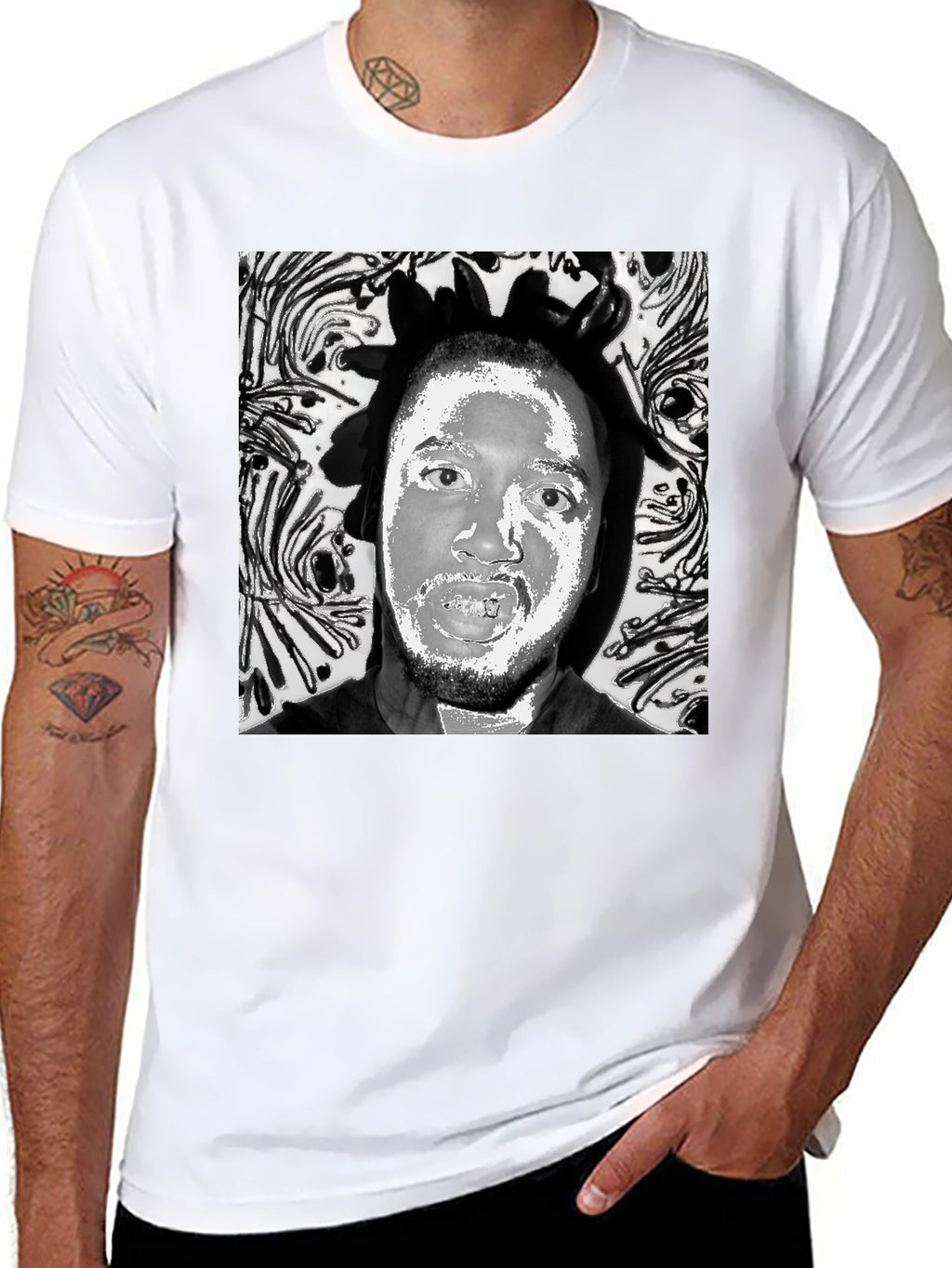 Black T-Shirt with Artistic Face Graphic