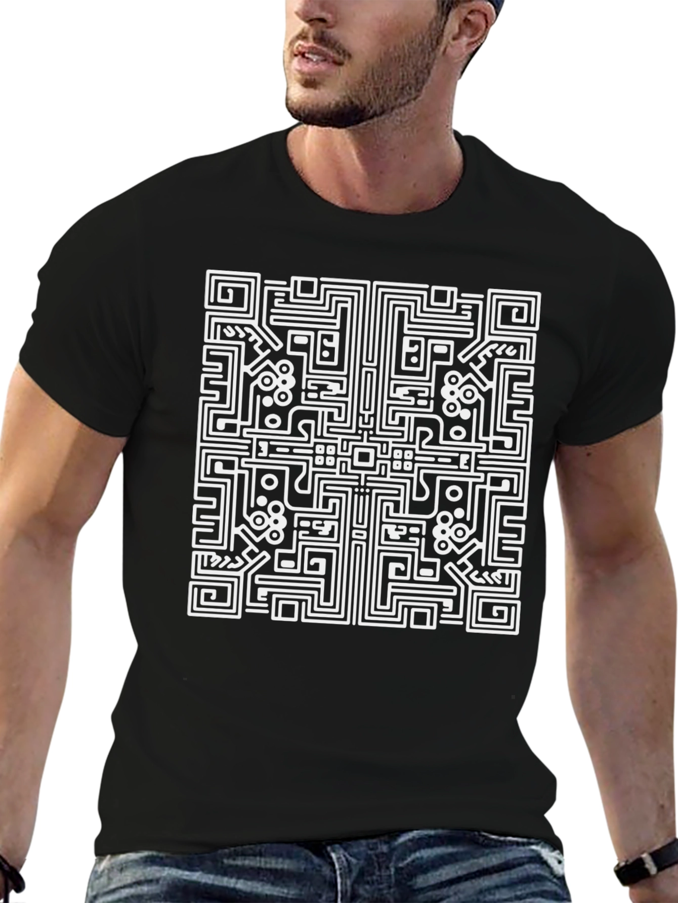 Abstract Maze Graphic Tee - Black