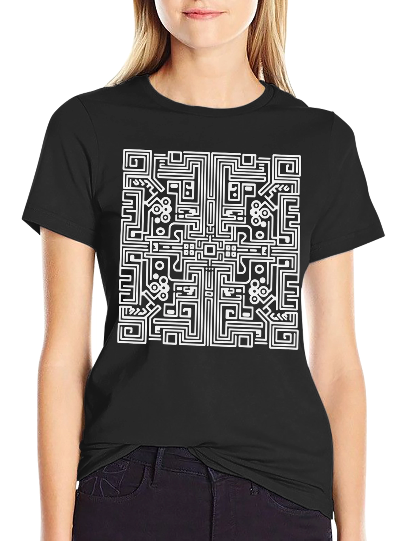 Abstract Maze Graphic Tee - Black