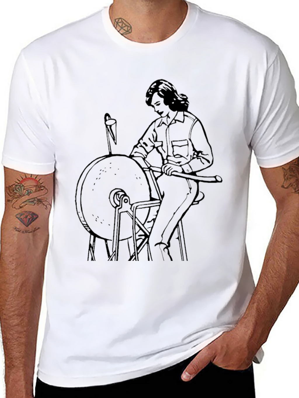 Black T-Shirt with Grinding Wheel Graphic