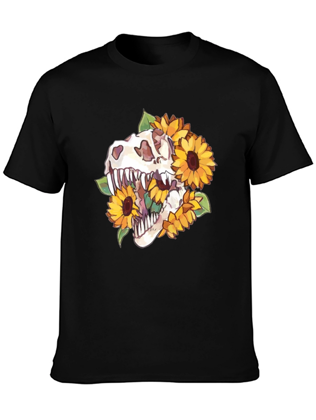 Dino Skull Sunflower Graphic Tee - Black