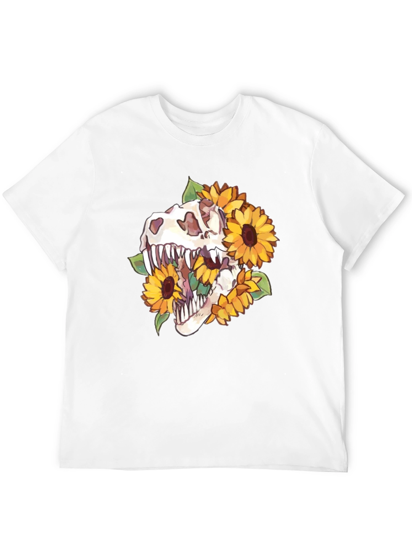 Dino Skull Sunflower Graphic Tee - Black