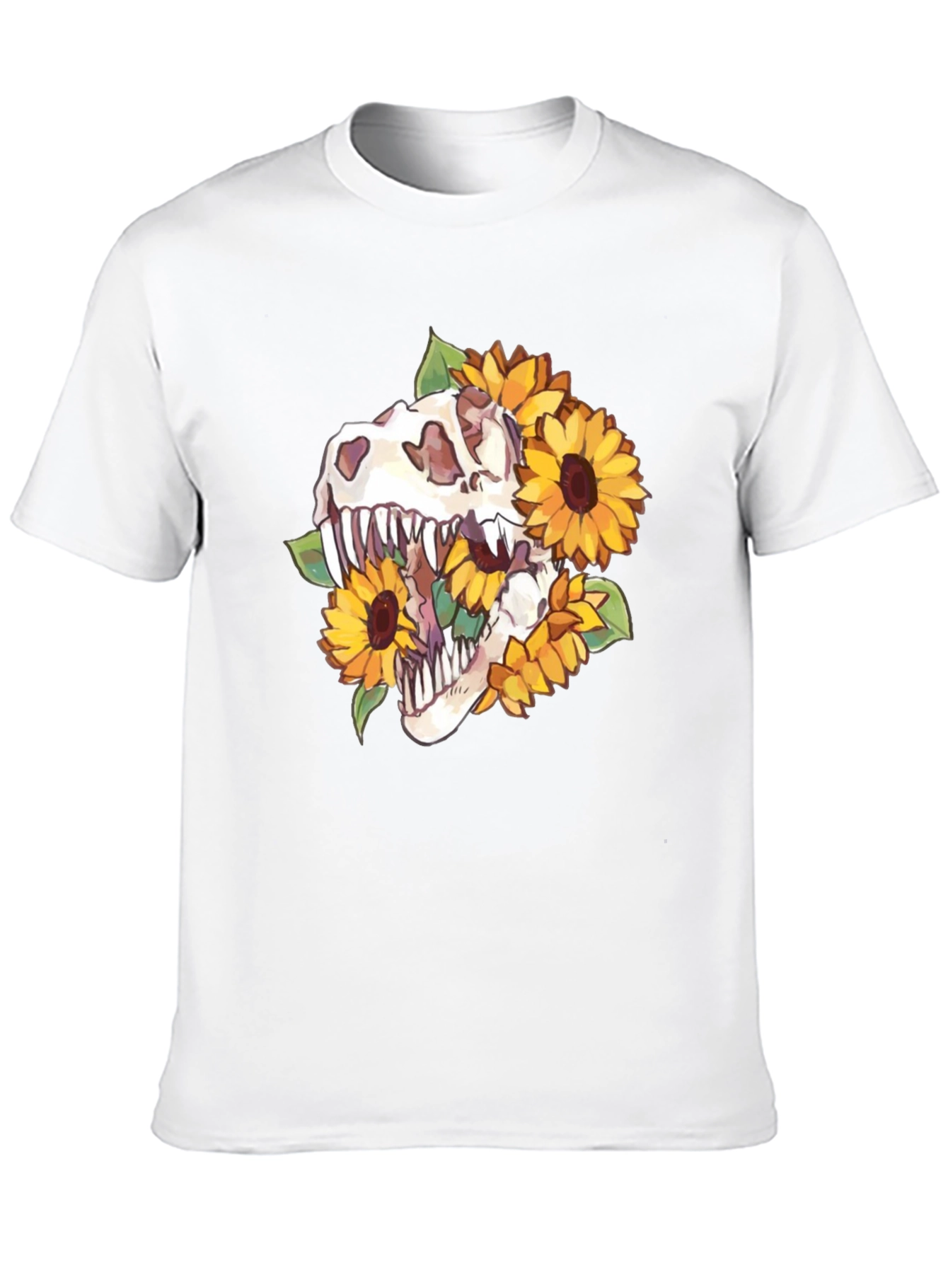 Dino Skull Sunflower Graphic Tee - Black