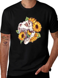 Dino Skull Sunflower Graphic Tee - Black