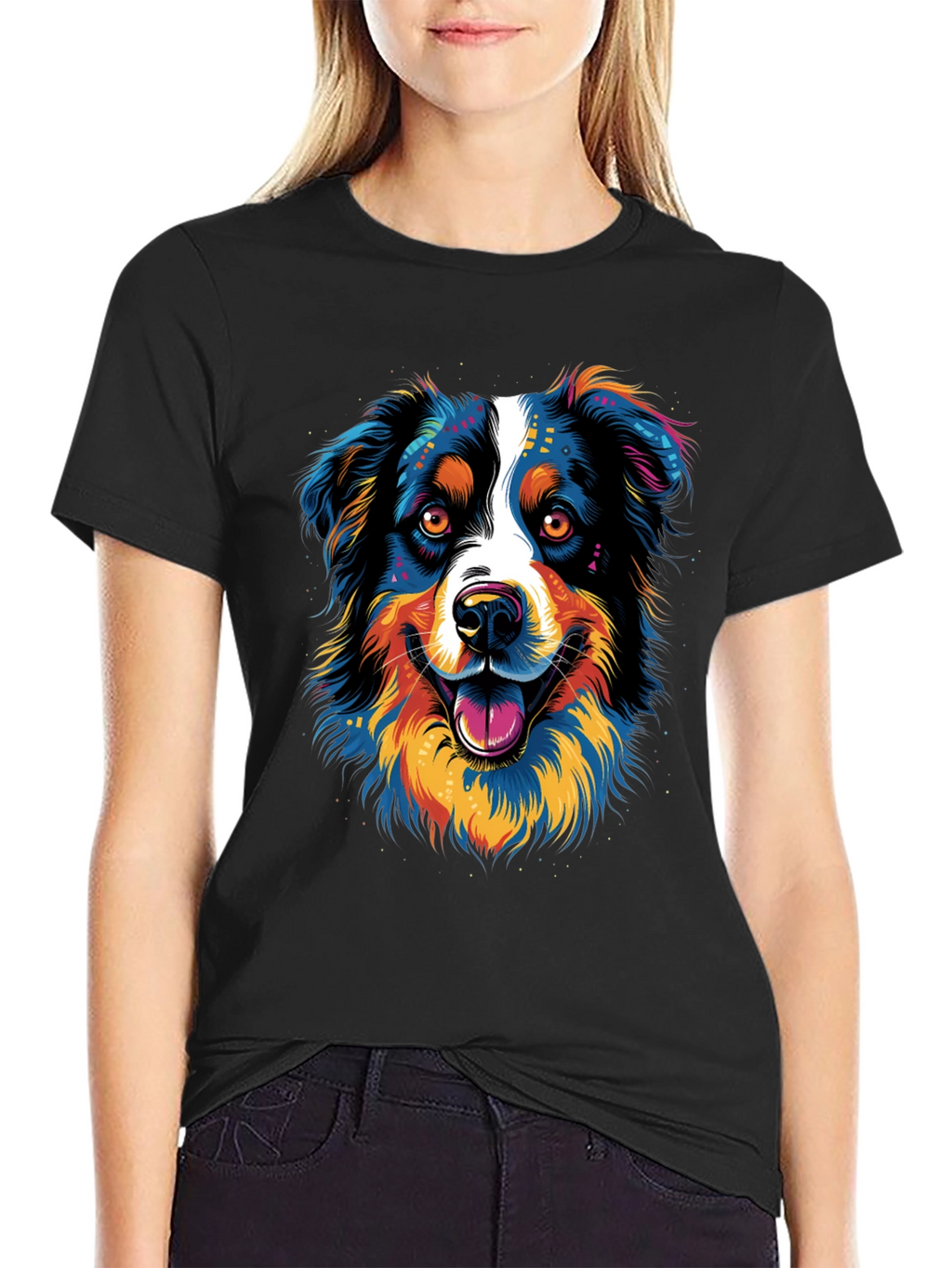Vibrant Dog Graphic Print T-Shirt