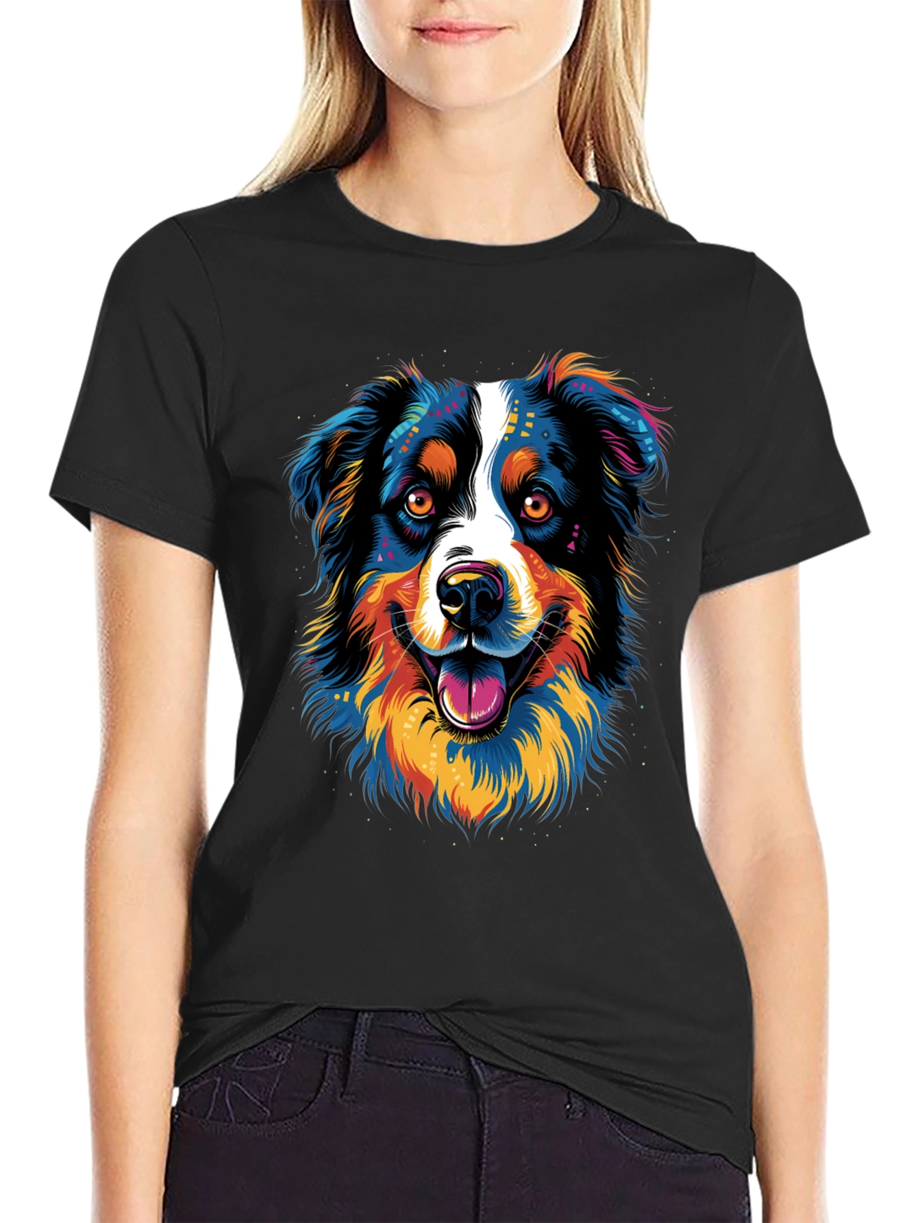 Vibrant Dog Graphic Print T-Shirt