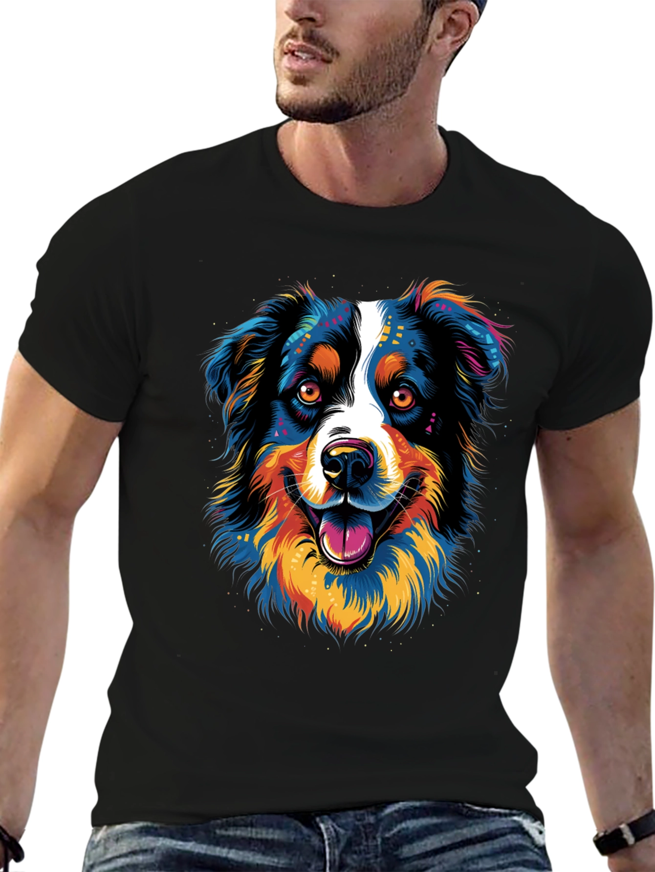 Vibrant Dog Graphic Print T-Shirt