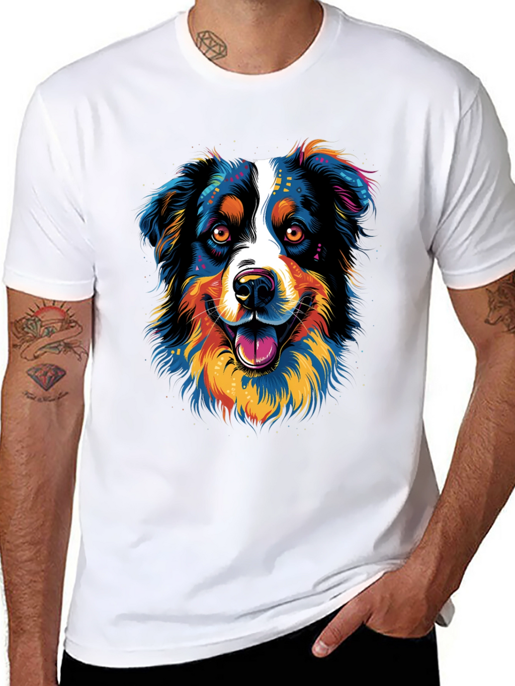 Vibrant Dog Graphic Print T-Shirt