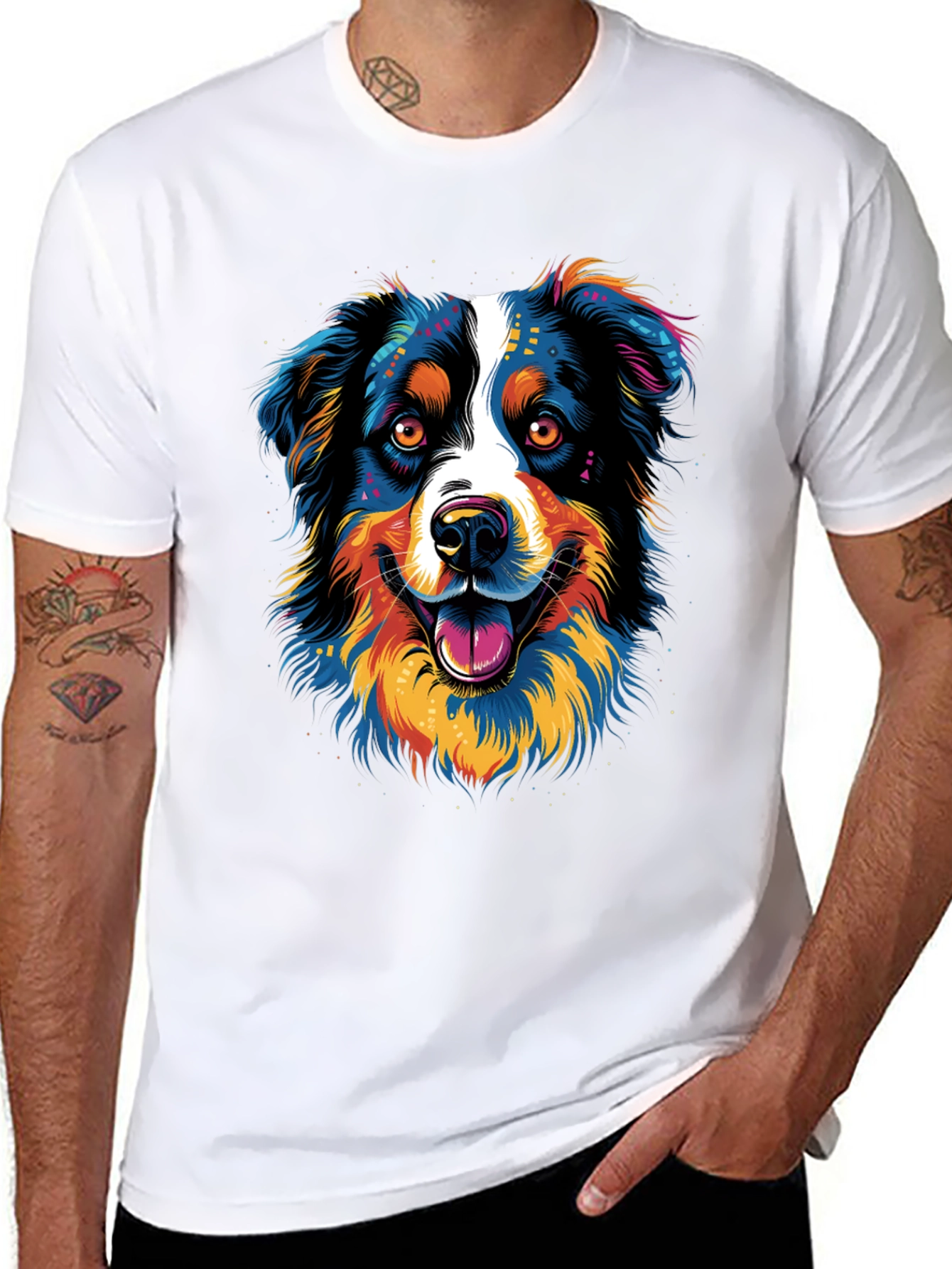 Vibrant Dog Graphic Print T-Shirt