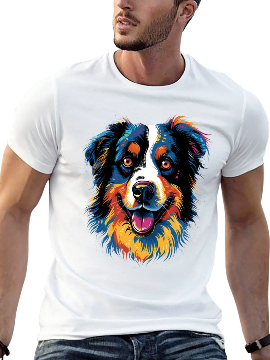 Vibrant Dog Graphic Print T-Shirt