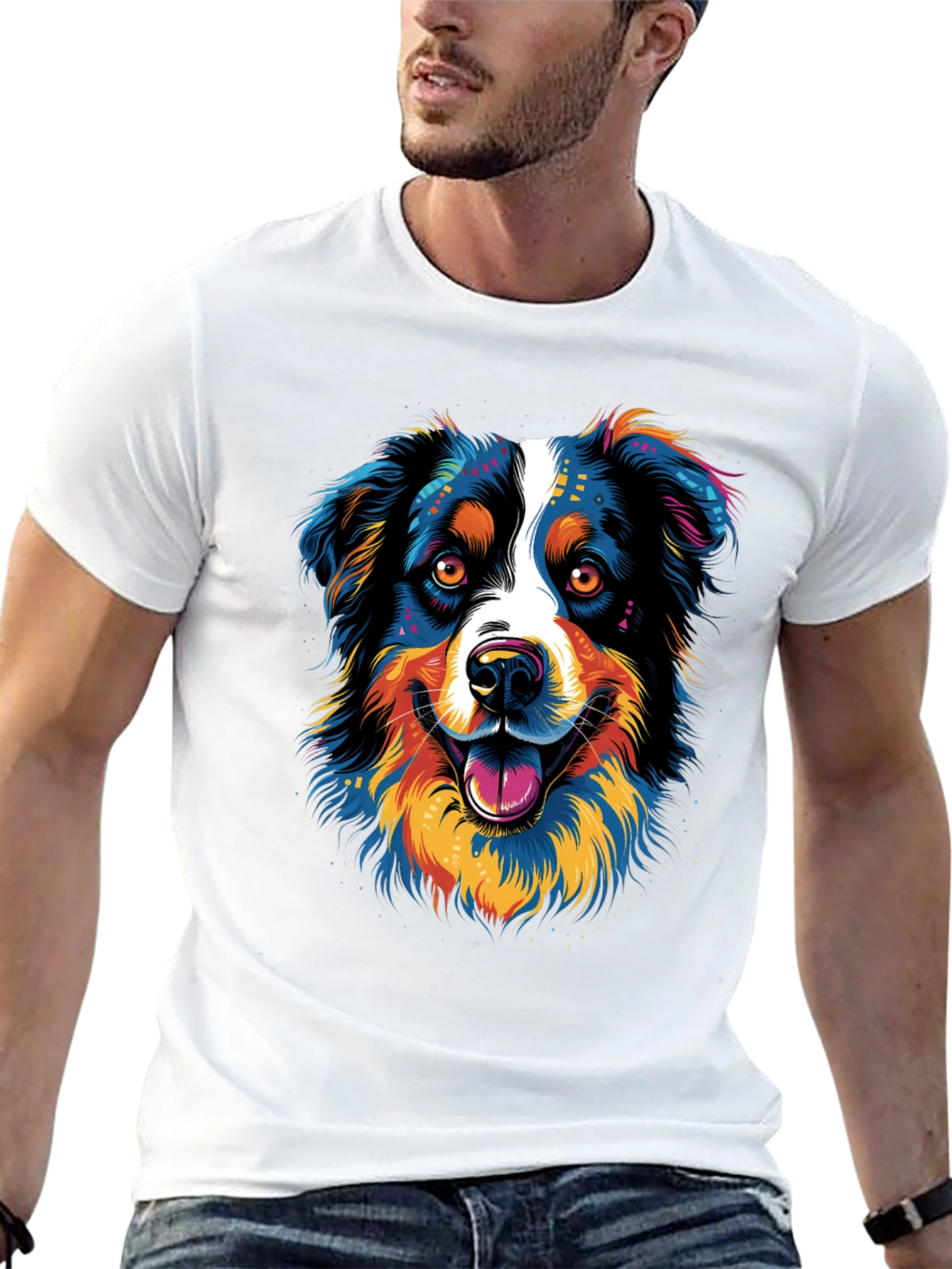 Vibrant Dog Graphic Print T-Shirt