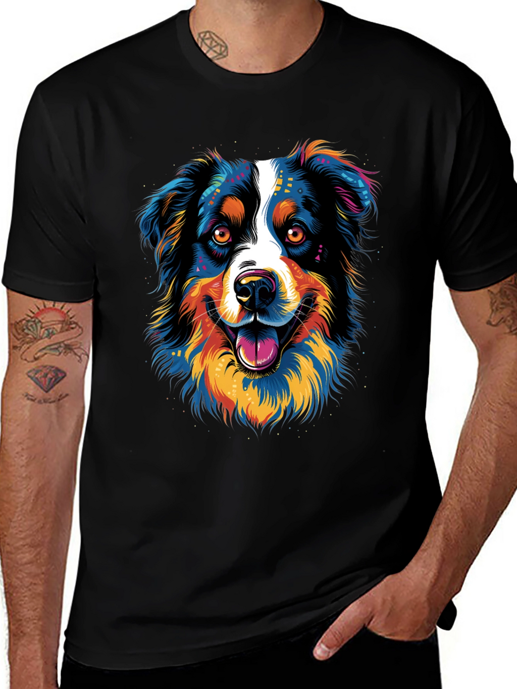 Vibrant Dog Graphic Print T-Shirt