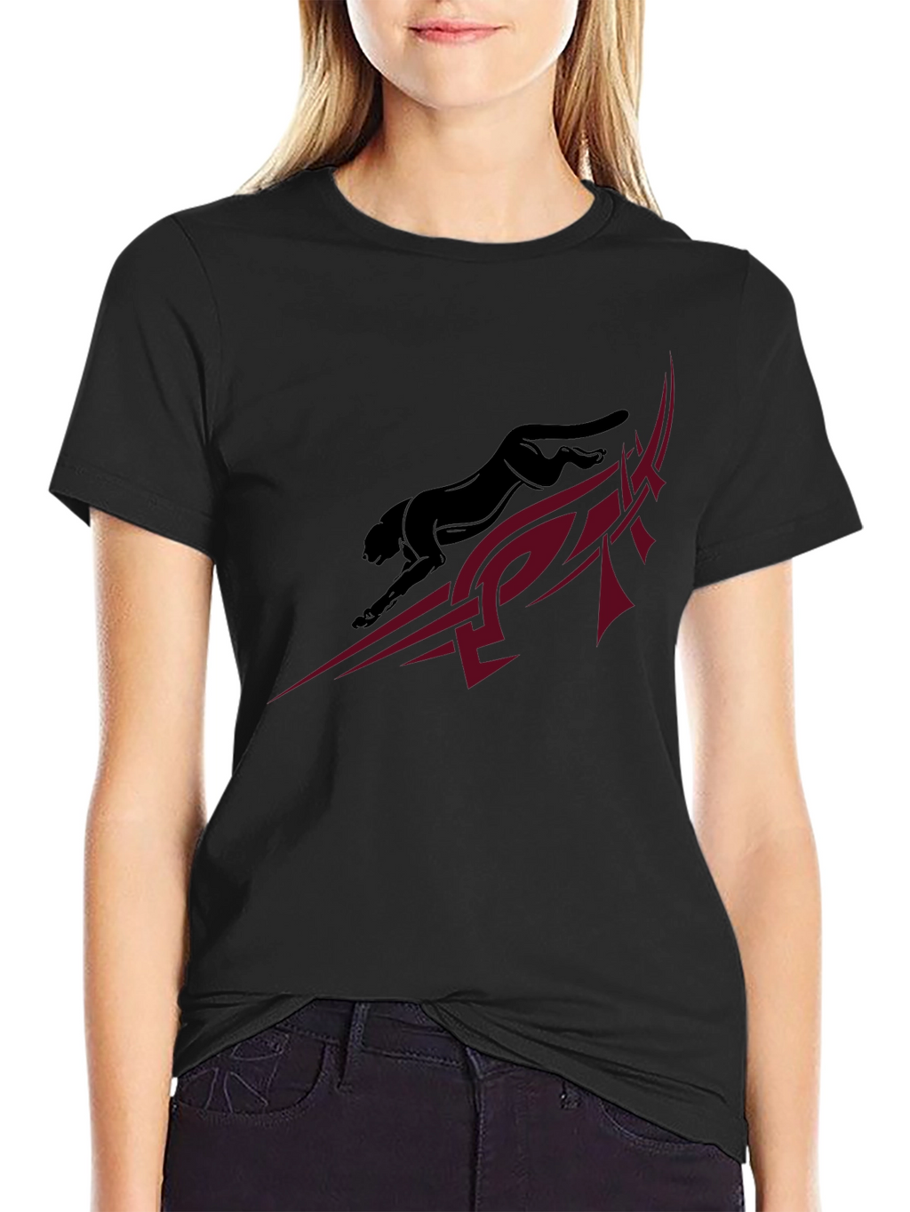 Sleek Black Panther Graphic Tee - Modern Tribal Design