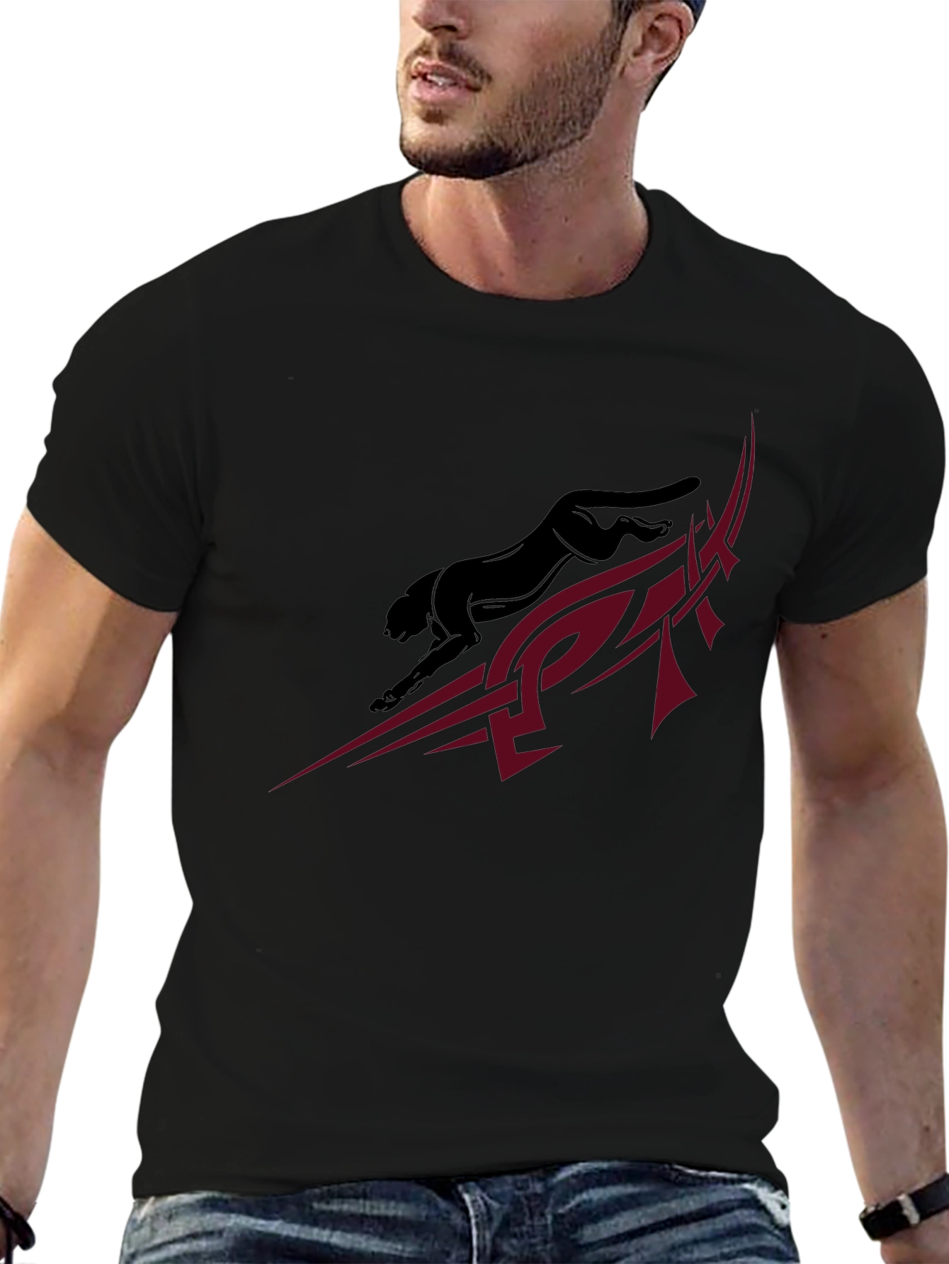 Sleek Black Panther Graphic Tee - Modern Tribal Design