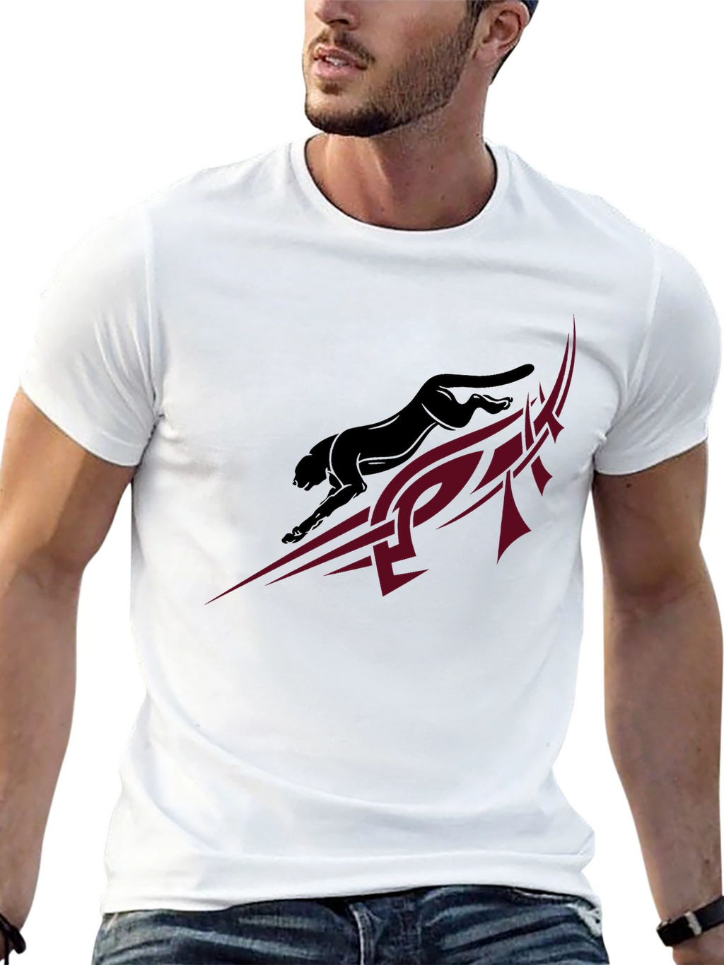 Sleek Black Panther Graphic Tee - Modern Tribal Design