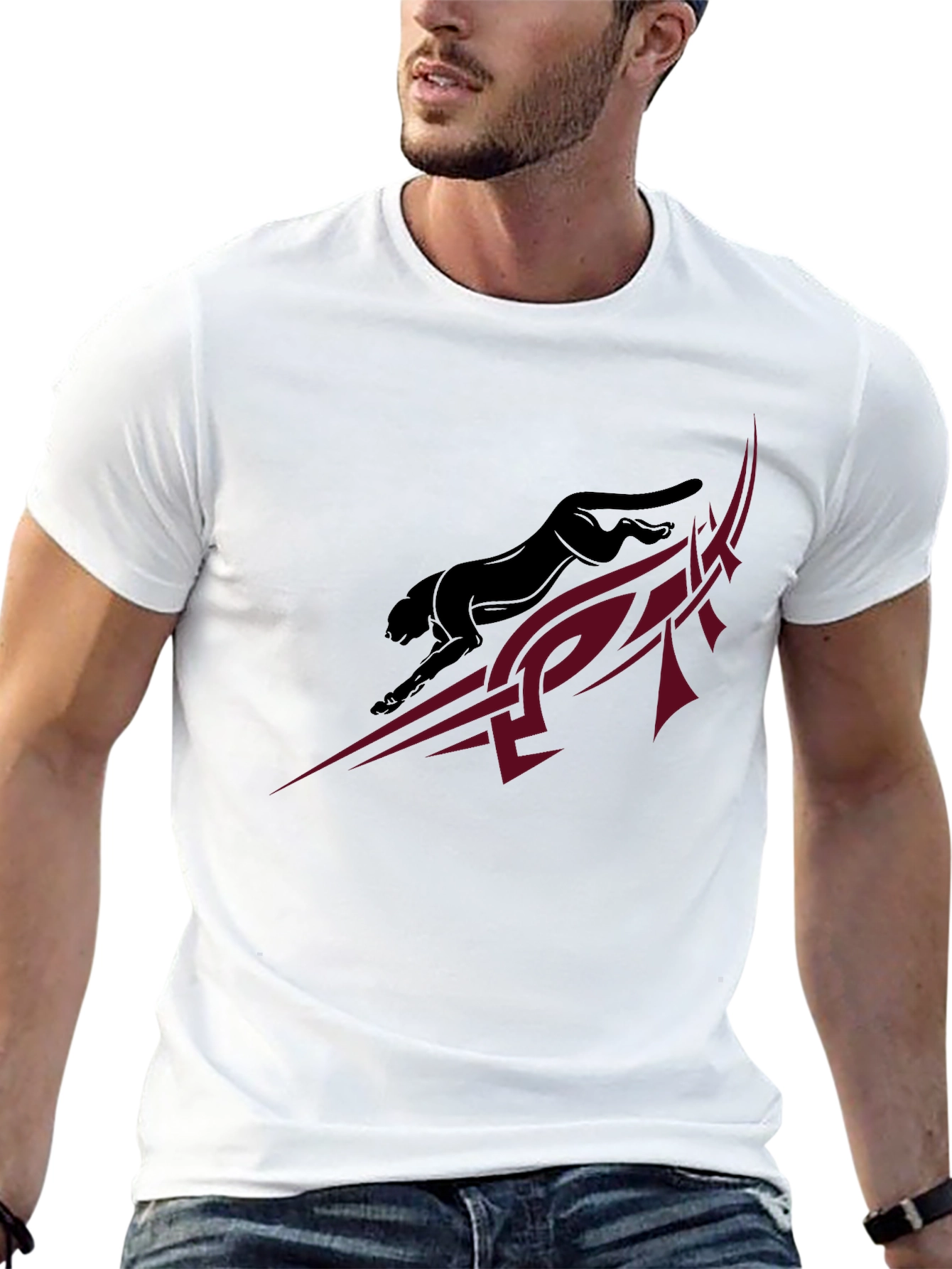 Sleek Black Panther Graphic Tee - Modern Tribal Design