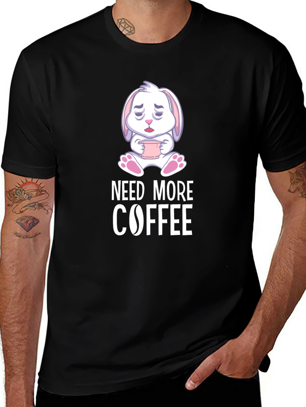 Need More Coffee T-Shirt - Cute Bunny Design