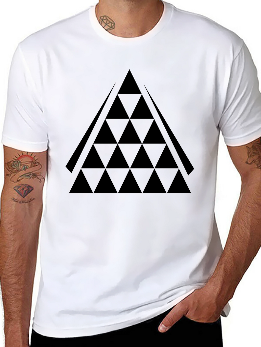 Geometric Triangle Pattern Tee - Black Cotton Blend