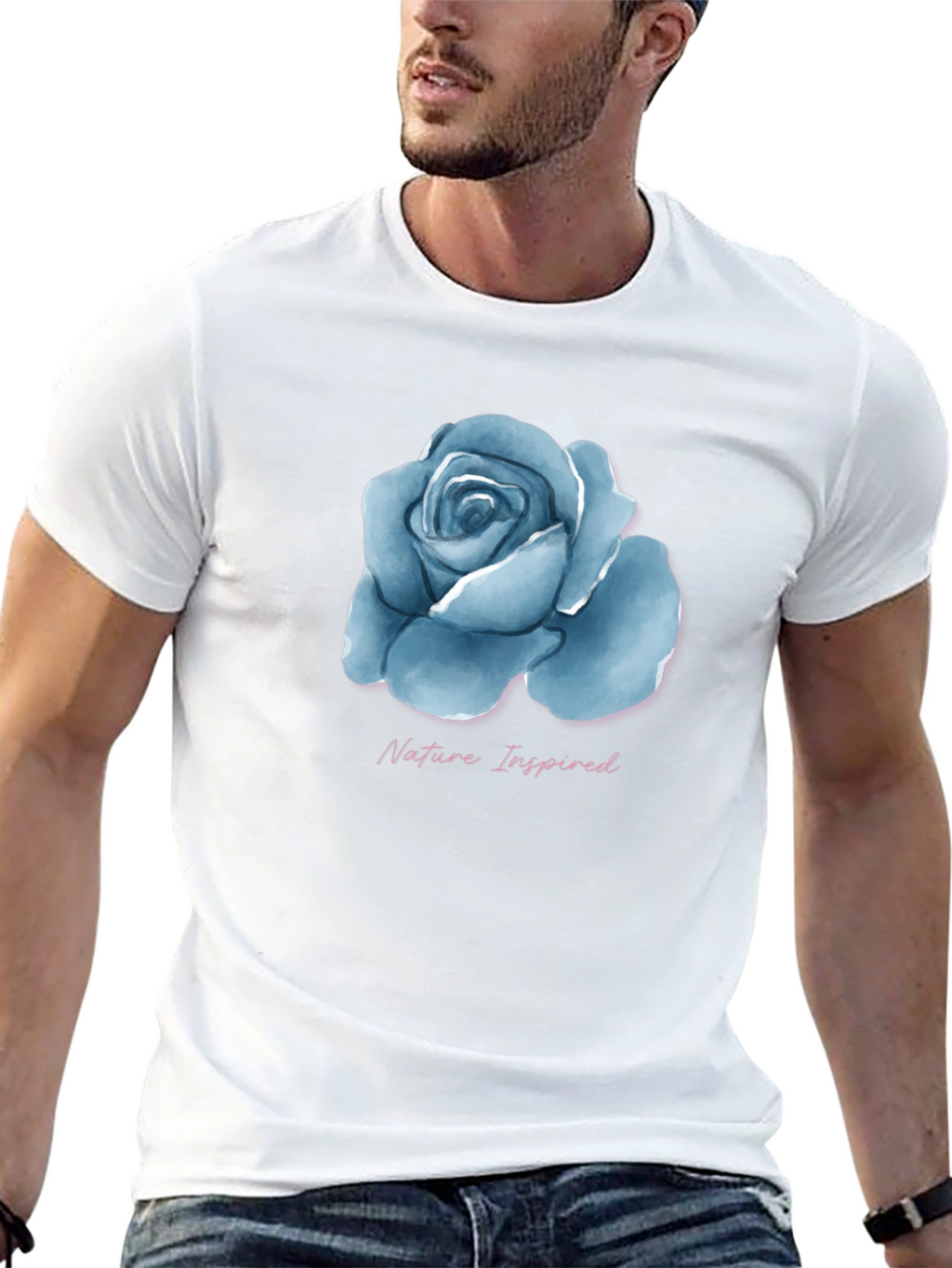 Nature Inspired Blue Rose Graphic T-Shirt