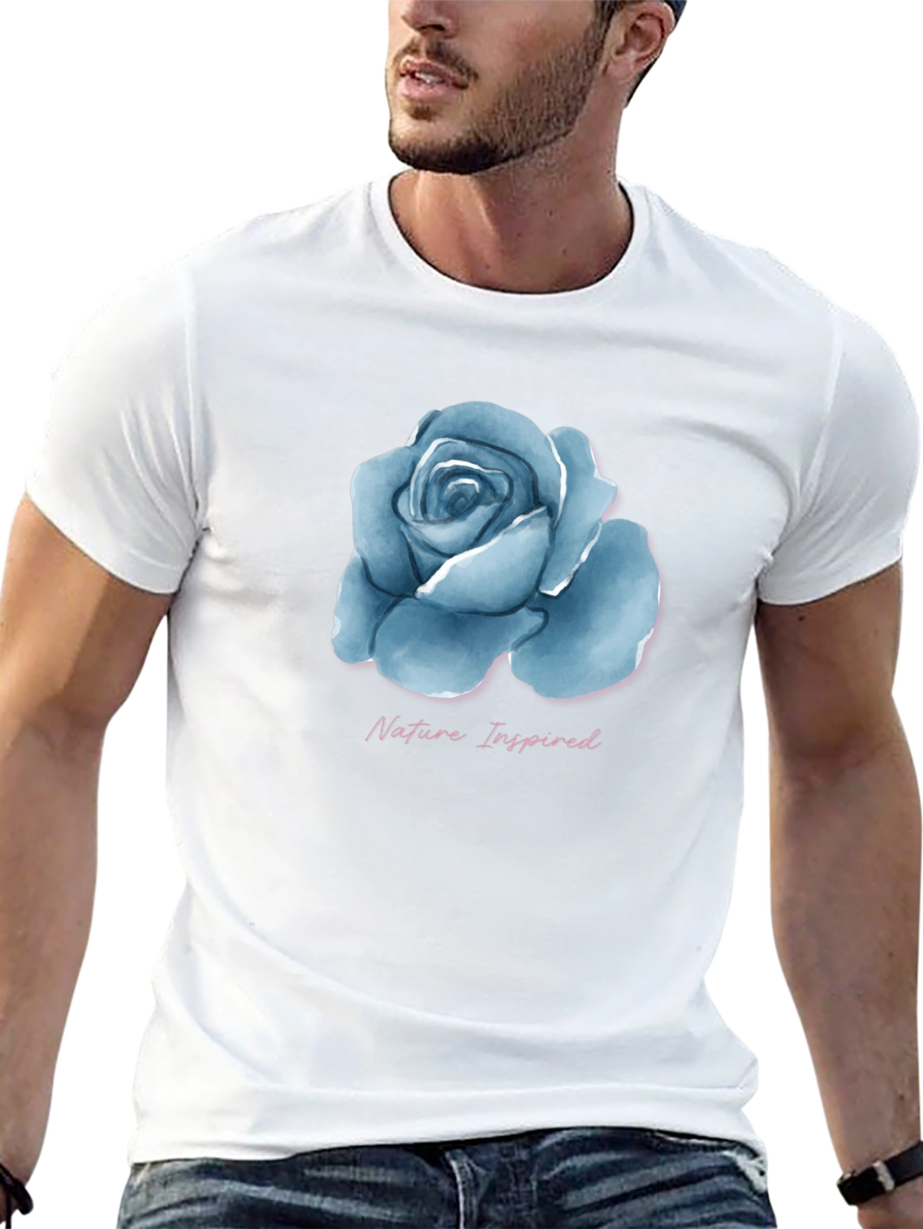 Nature Inspired Blue Rose Graphic T-Shirt