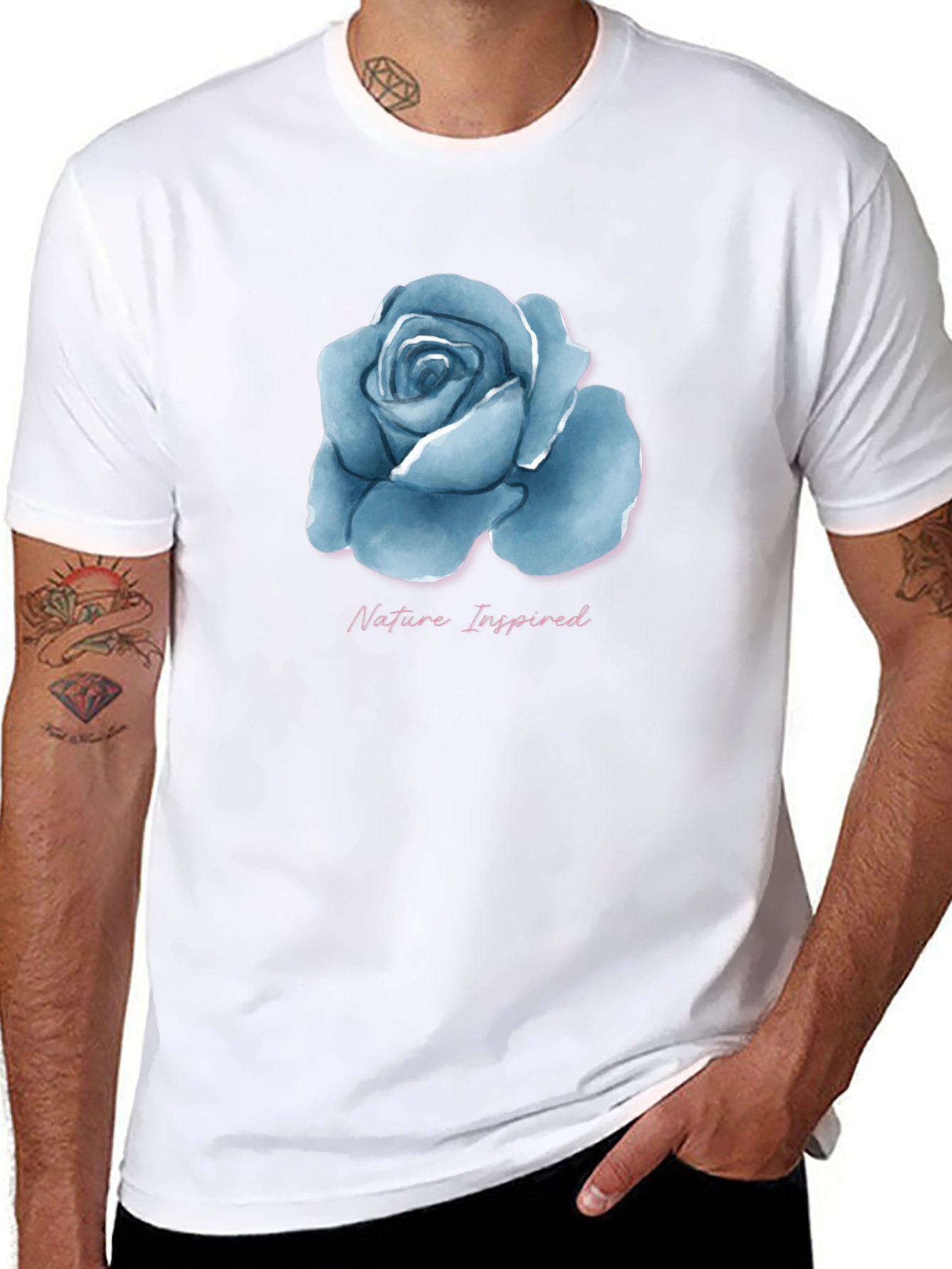 Nature Inspired Blue Rose Graphic T-Shirt