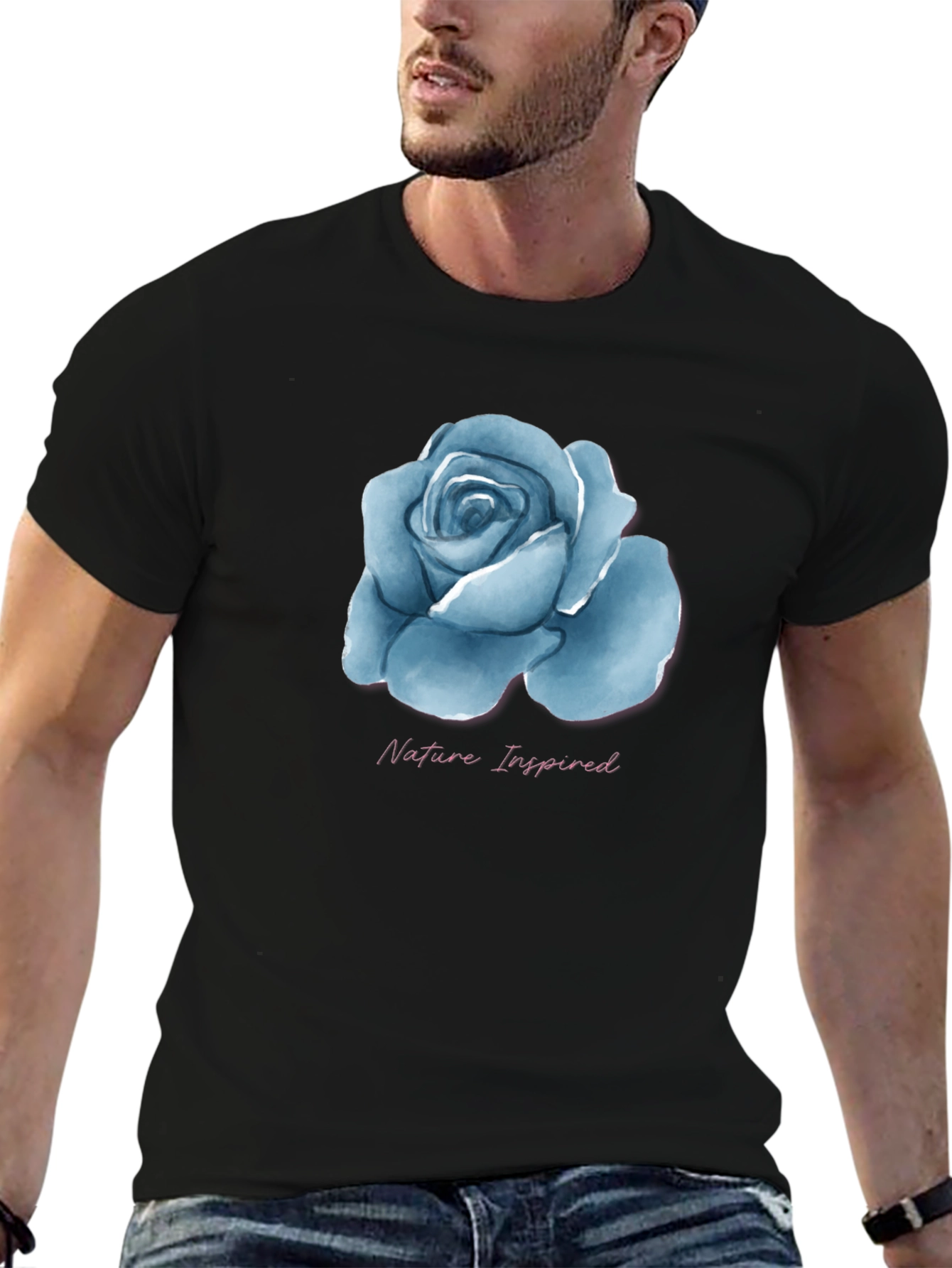 Nature Inspired Blue Rose Graphic T-Shirt