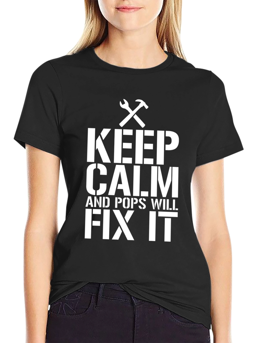 Keep Calm Pops Will Fix It Black T-Shirt