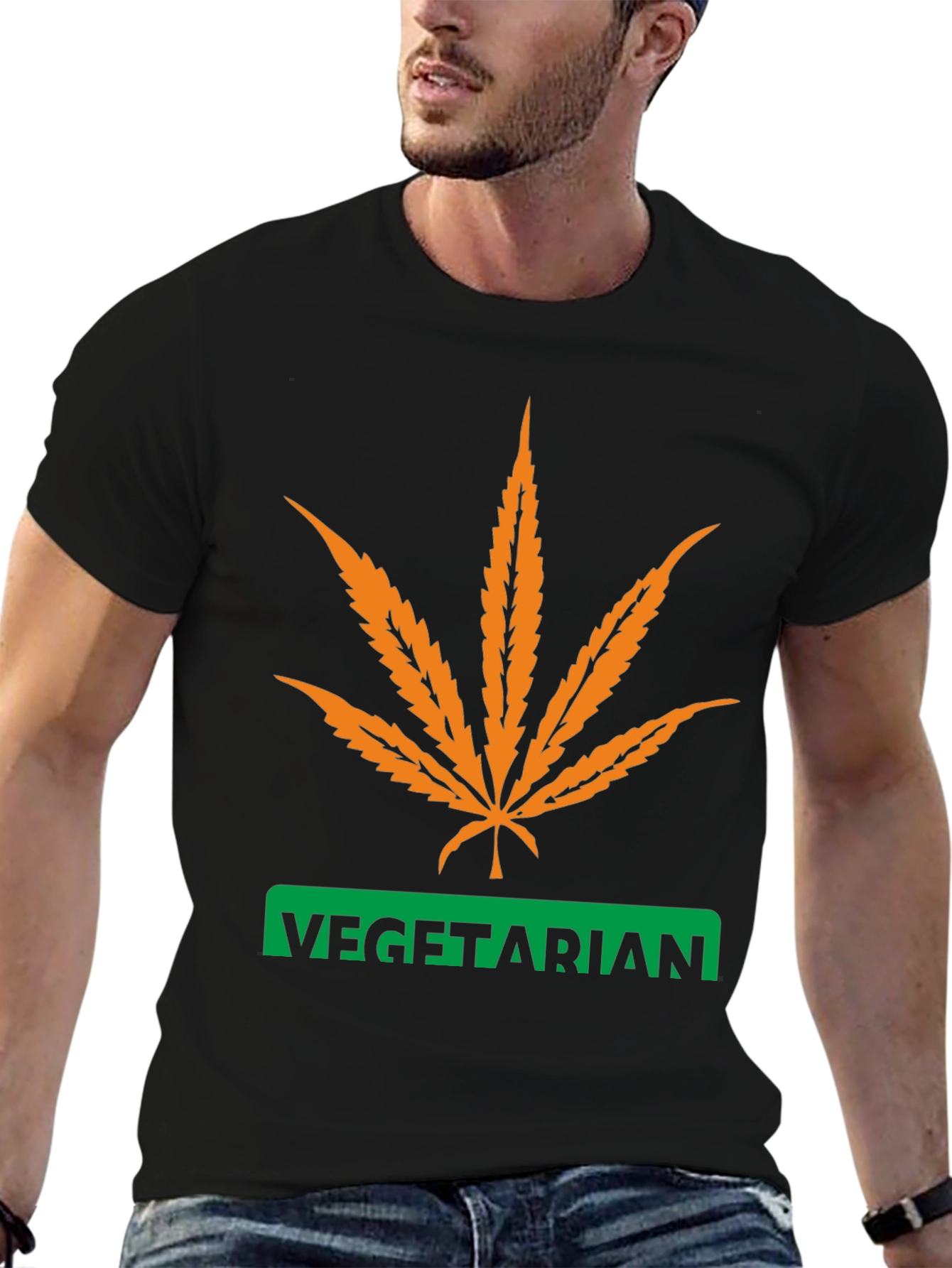 Vegetarian Graphic T-Shirt - Cannabis Leaf Design