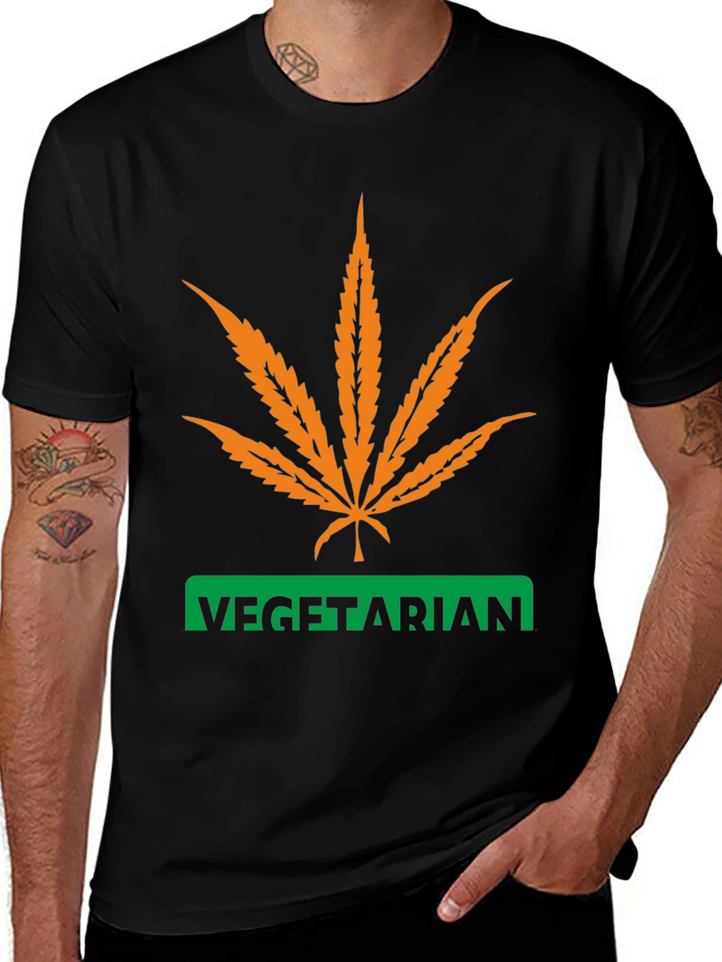 Vegetarian Graphic T-Shirt - Cannabis Leaf Design